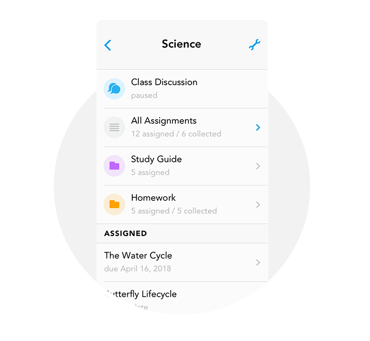 Create any number of folders within a class to keep your assignments and documents organized and easy to find.