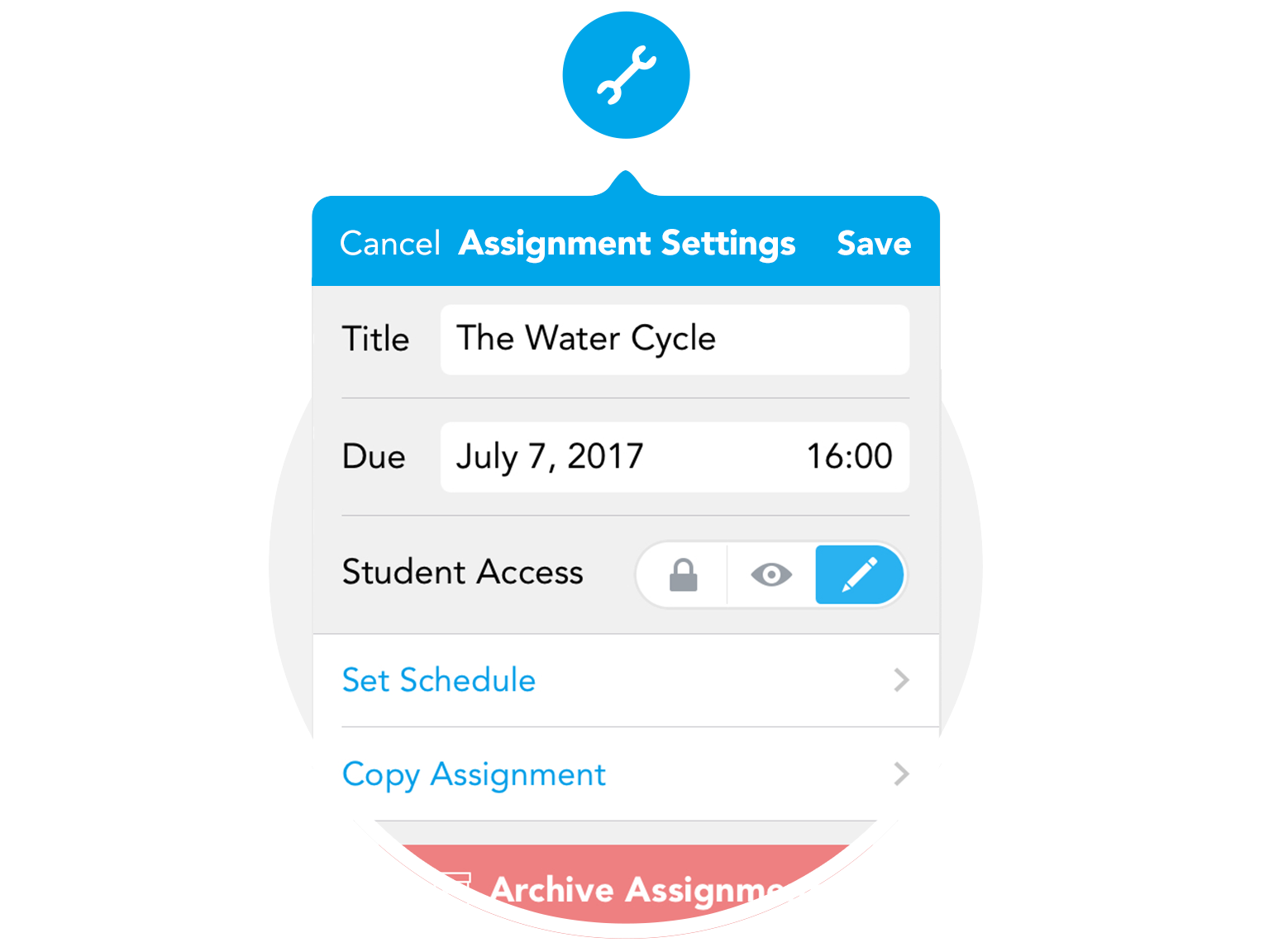 Toggle assignments locked or unlocked to control student access.
