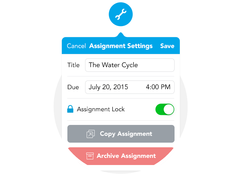Toggle assignments locked or unlocked to control student access.