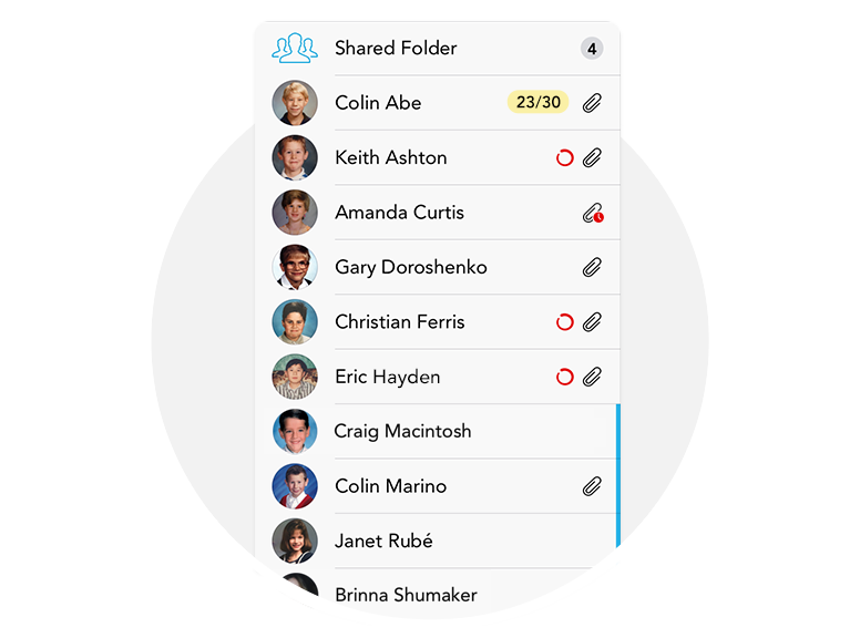 See a list of student progress for each assignment.