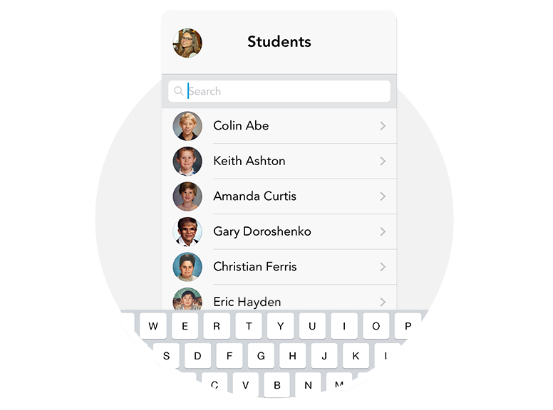 Search for students by name and view their work