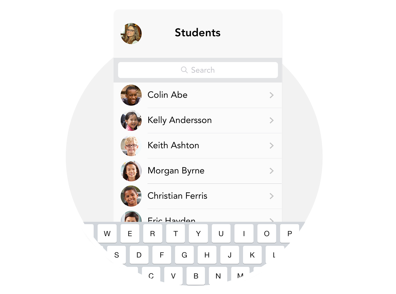 Search for students by name and view their work