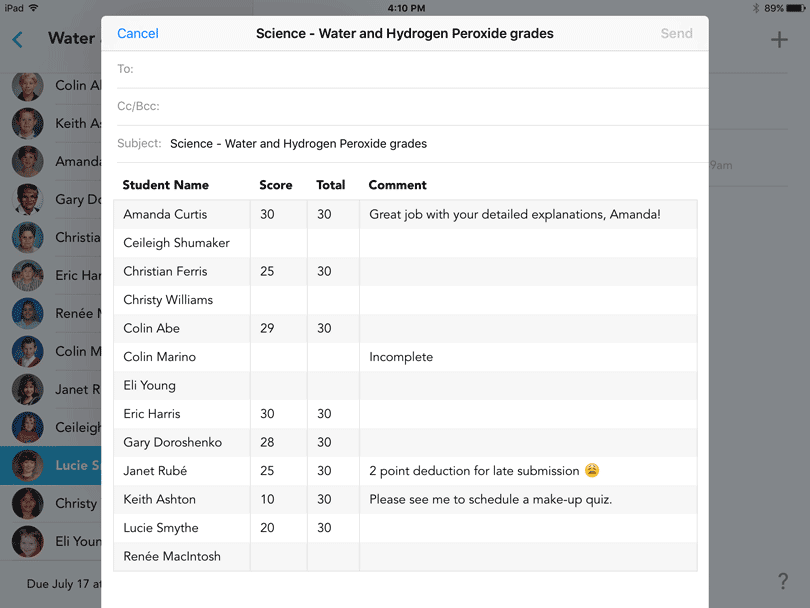 Export Grades via Email