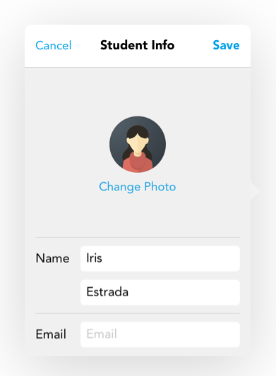 As a teacher, you'll be able to directly modify the name, profile pic, email, display name, and password of your students.